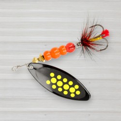 Блешня обертова ZEOX Reactive Long № 3, 10г, колір 011 Black-Yellow Dot